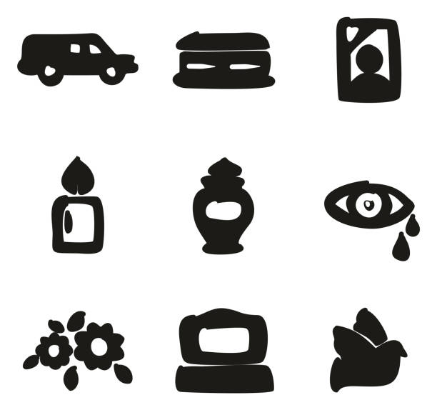 Funeral Icons Freehand Fill This image is a vector illustration and can be scaled to any size without loss of resolution. cricket trophy stock illustrations