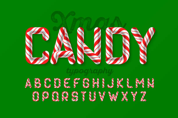 boże narodzenie cukierki trzciny czcionki - stick of hard candy candy cane candy peppermint stock illustrations
