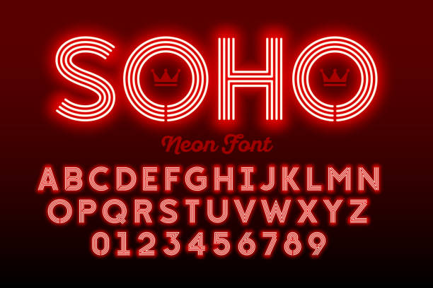 Neon style modern font Neon style modern font, alphabet and numbers over 80 stock illustrations