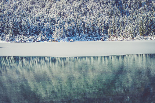 Beautiful Alps in Winter. Lago di Fusine Valley, Italy. Europe. All logos removed. Nikon.