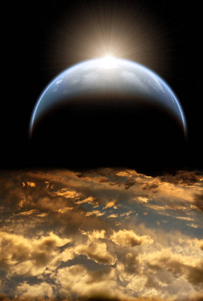 istock Beautiful sunset with storm sky and planets 883129698