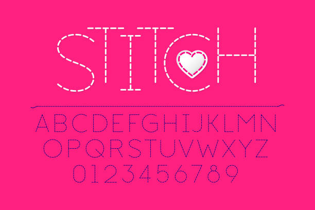 Stitched font, alphabet Stitched font, alphabet and numbers vector illustration Stitch stock illustrations