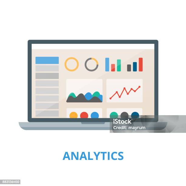 Analytics Vector Illustration Laptop With Charts And Graphs Stock Illustration - Download Image Now