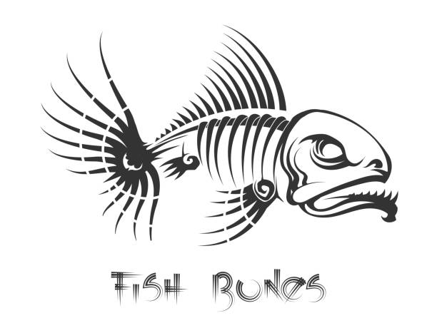 ilustraciones, imágenes clip art, dibujos animados e iconos de stock de tatuaje de huesos de pescado - animal jaw bone