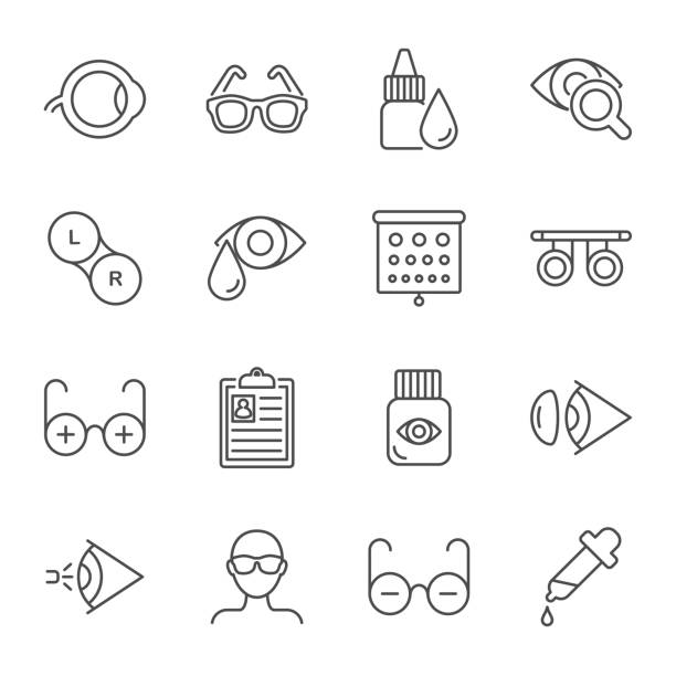 Ophthalmology vector icons set Ophthalmology vector icons set optometrist stock illustrations