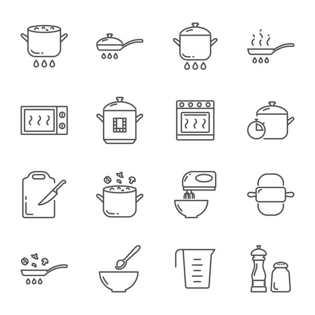 Cooking vector icons set Cooking vector icons set kitchen symbols stock illustrations