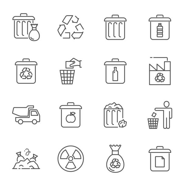 иконки мусора и рециркуляции - garbage can stock illustrations