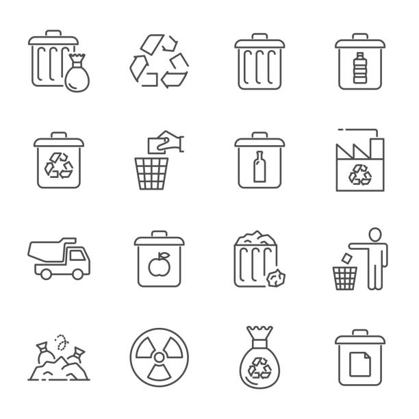 Garbage and recycling icons Garbage and recycling icons garbage can stock illustrations