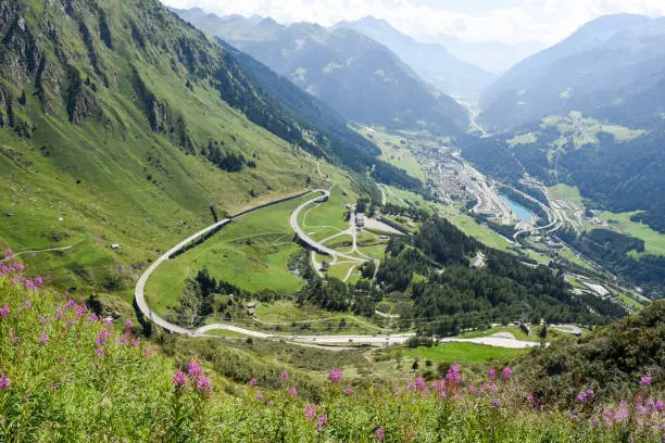 Tremola old road which leads to St. Gotthard pass on the Swiss alps