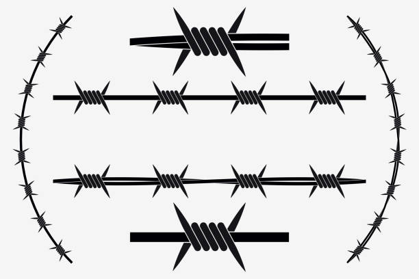 Vector Seamless Silhouette of Barbed Wire Vector Seamless Silhouette of Barbed Wire. Types and Different Variants barbed wire stock illustrations