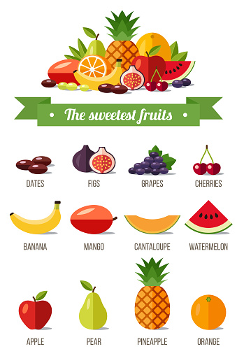 The sweetest fruits. Vector infographics. Flat style.