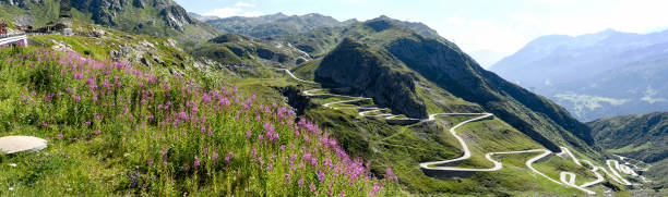 Tremola old road which leads to St. Gotthard pass Tremola old road which leads to St. Gotthard pass on the Swiss alps gotthard pass stock pictures, royalty-free photos & images