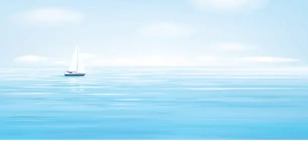 Vector illustration of Vector blue sea, sky  background and yacht.