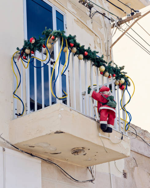 istock Decorated with a Christmas wreath balcony. 883156840
