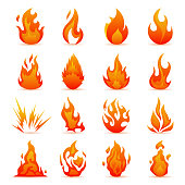 istock Vector set of fire and flame icons. Colorful Flames in the Flat Style. Simple, Icons Bonfire 883161008
