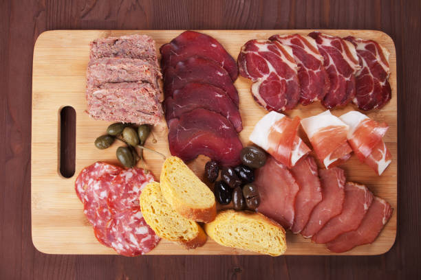 Charcuterie board with cured meats