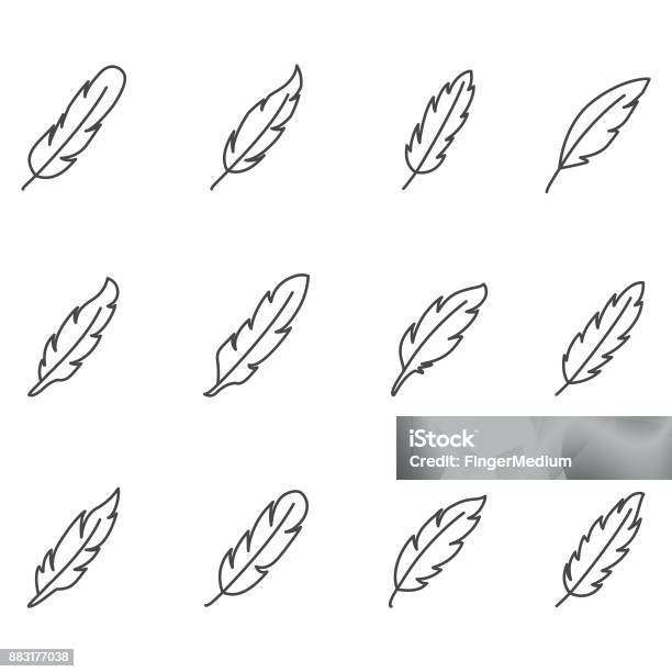 Feather Icon Set Stock Illustration - Download Image Now - Feather, Outline, Vector