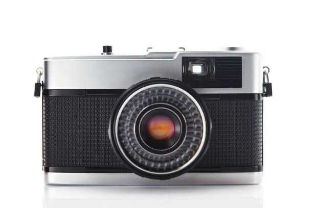 istock Vintage rangefinder film camera on white background 883187724