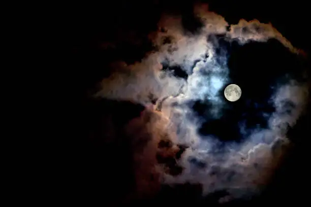 Photo of The moon behind the clouds.
