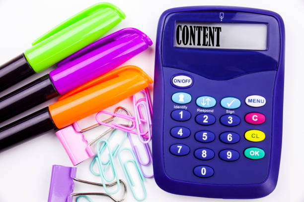 istock Writing word Content text in the office with surroundings such as marker, pen writing on calculator. Business concept for Business to Success white background with copy space 883191120