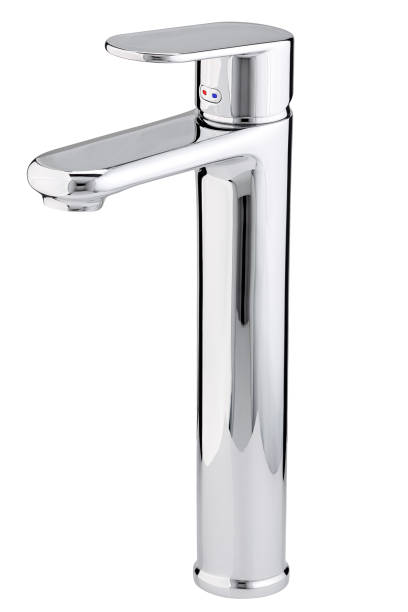 istock Mixer cold hot water. Modern faucet  bathroom.  Kitchen tap  . Isolated  white background. Side view. 883196572