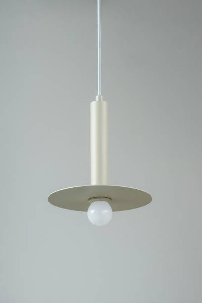 istock Metal hanging beige lamp 883197292
