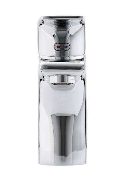 istock Mixer cold hot water. Modern faucet  bathroom.  Kitchen tap  . Isolated  white background. Front view. 883204106