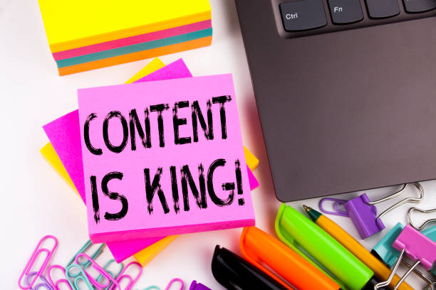 istock Writing text showing Content Is King made in the office with surroundings such as laptop, marker, pen. Business concept for Business Marketing Online Media Workshop white background with copy space 883205078