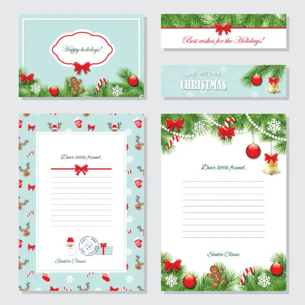 Vector illustration of Christmas and Happy New Year templates set.