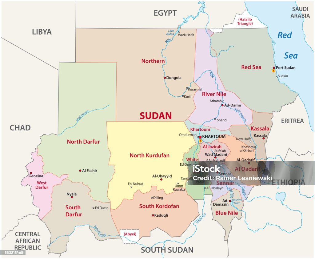 Kuvapankin kuvitus otsikolla Sudanin Hallinnollinen Ja Poliittinen Kartta –  Lataa kuva nyt - Abstrakti, Afrikan Sarvi, Afrikka - iStock
