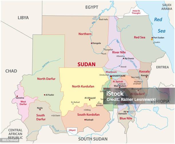 Sudan Administrative And Political Map Stock Illustration - Download Image Now - Map, Nile River, Abstract