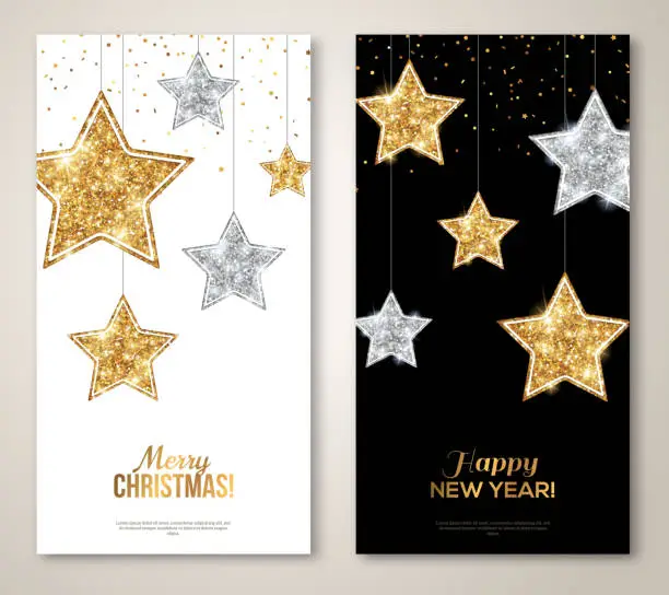 Vector illustration of Vertical Banners with Silver and Gold Stars