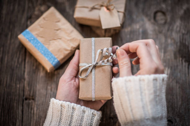 istock Opening handmade gift box for Christmas od New Year 883223536