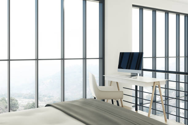 istock Loft bedroom interior, bedroom, home office 883234860