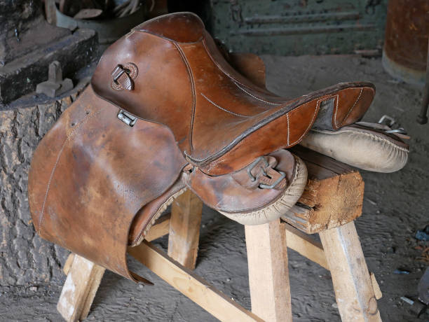istock Horse saddle. Traditional Saddlery Workshop. 883261200
