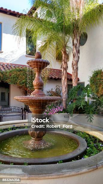 Indoor Courtyard And Fountain Spanishstyle Architecture Of Church In Redlands California Stock Photo - Download Image Now