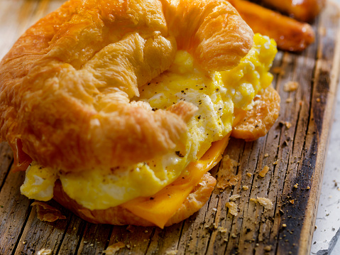 Egg and Cheese Breakfast Croissant with Sausages