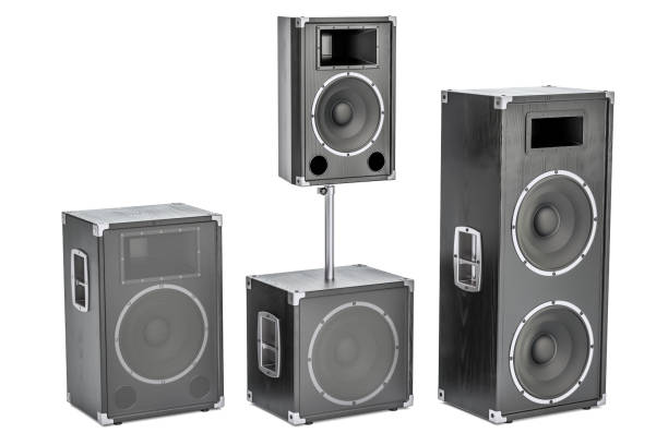 istock Studio monitor loudspeakers, 3D rendering isolated on white background 883283440