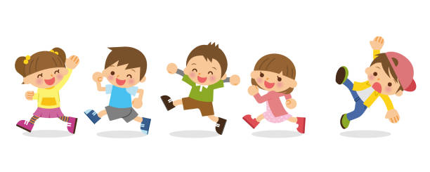 illustrazioni stock, clip art, cartoni animati e icone di tendenza di bambini che corrono. - child exercising little boys toddler