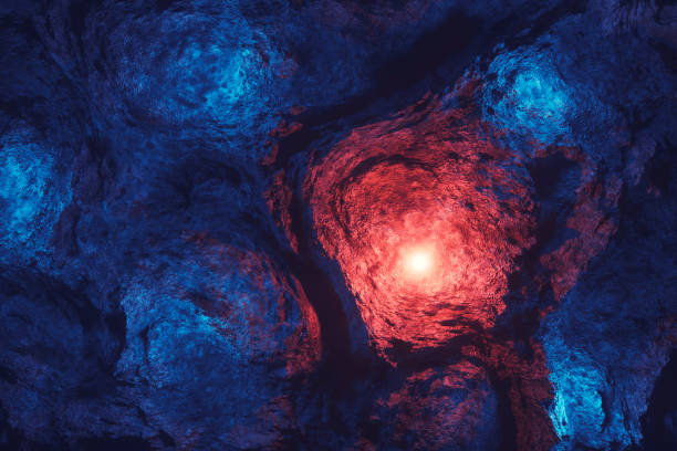 istock Mysterious lights over Martian rocky landscape 883376096