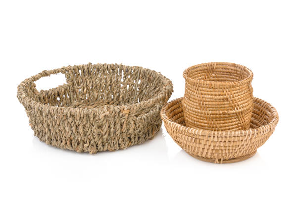 istock vintage weave wicker basket isolated on white background 883387556