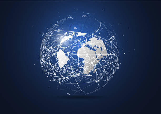 istock Global network connection. World map point and line composition concept of global business. Vector Illustration 883429590