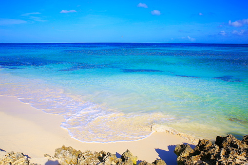 Idyllic Arashi tropical turquoise Beach, Aruba – sunny blue lagoon, summer paradise, Dutch Antilles, Caribbean Blue sea