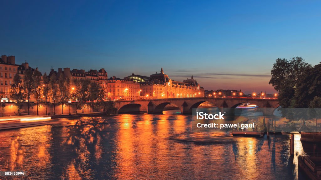 Paris at night with Musée d’Orsay and Pont Royal Museum Stock Photo