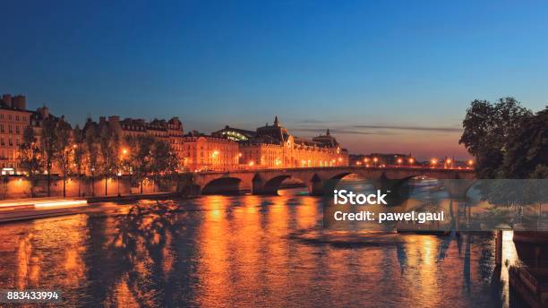 Paris At Night With Musée Dorsay And Pont Royal Stock Photo - Download Image Now - Museum, Night, Seine River