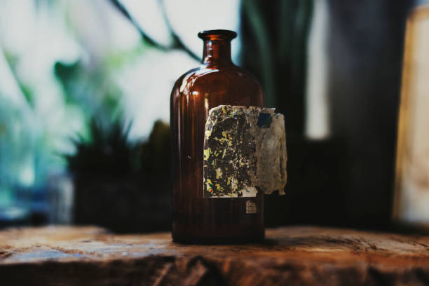 Closeup of glass bottles