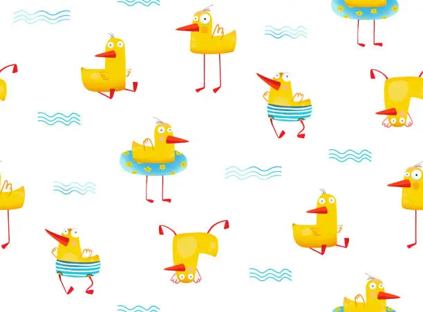 Vector illustration of Fun childish Yellow ducky seamless pattern cartoon