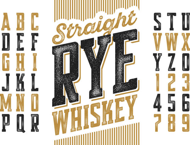 Vintage style font Vintage style modern font, straight rye whiskey simple label design scotch whiskey illustrations stock illustrations