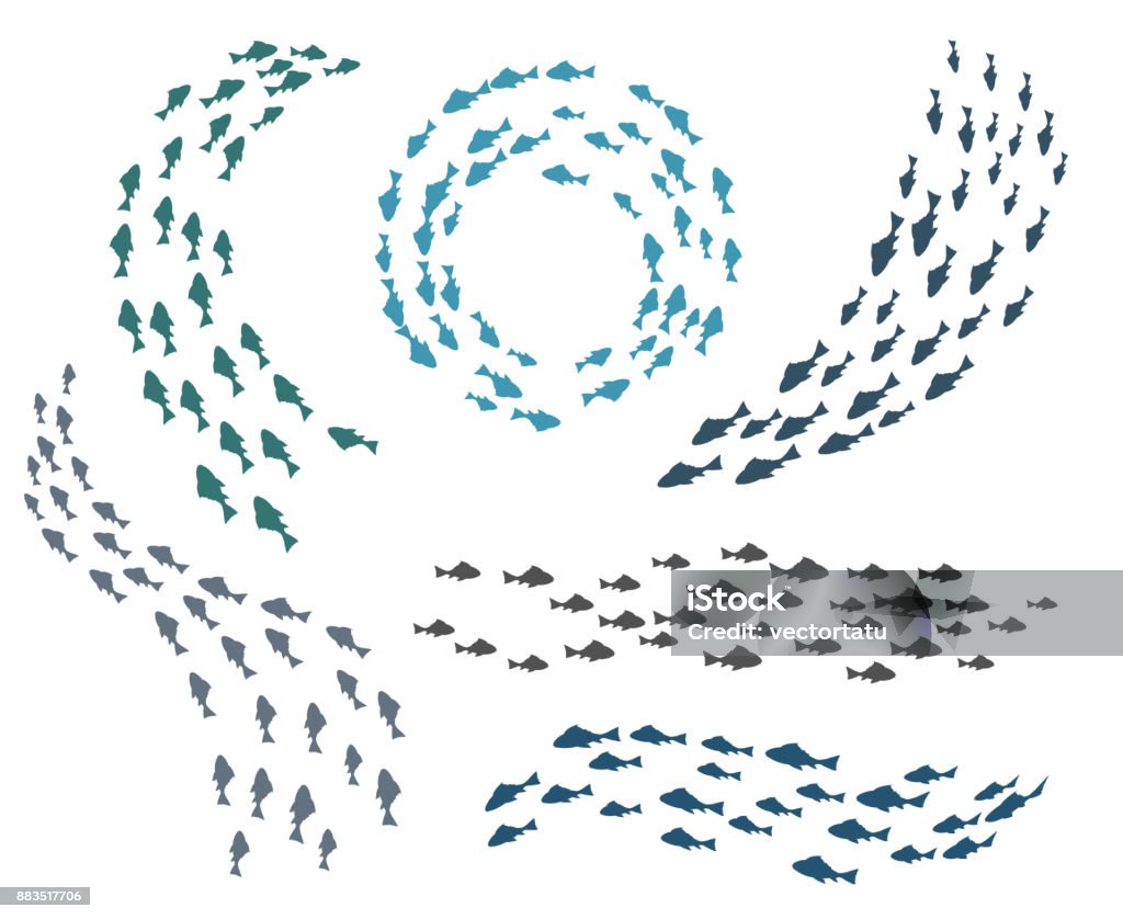 Groupes de petits poissons - clipart vectoriel de Poisson libre de droits