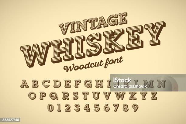 Woodcut Style Vintage Font Stock Illustration - Download Image Now - Woodcut, Typescript, Number